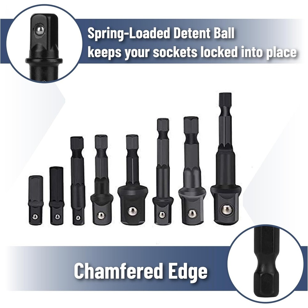 9Pcs Socket Adapter Drill Bits Set Hex Impact Driver Tools 1/4" 3/8" 1/2" Shank