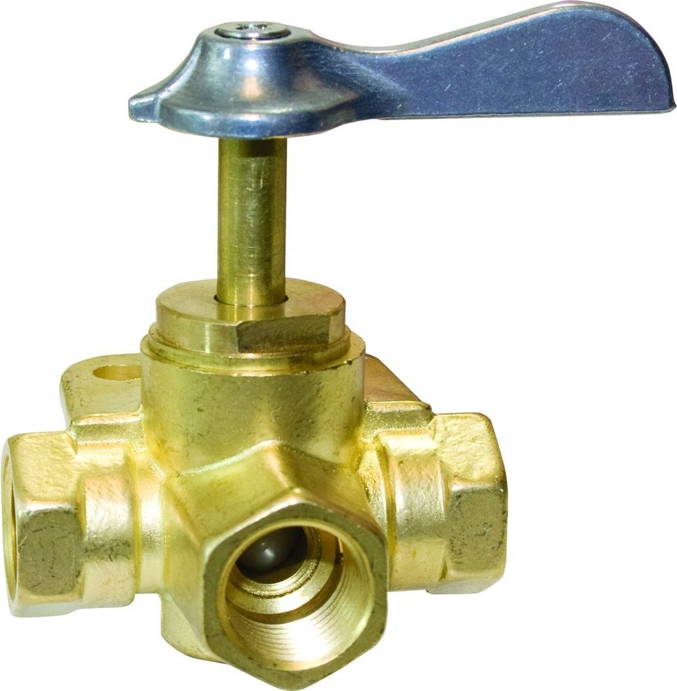 NPT Female Three Way Valve, 3/8-Inch,Gold,Silver