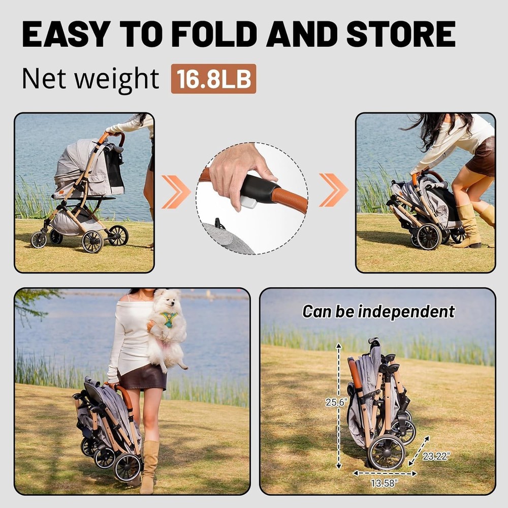 Small Medium Dogs Stroller 4-Wheel Pet Strollers Medium Dogs Up to 50lbs One