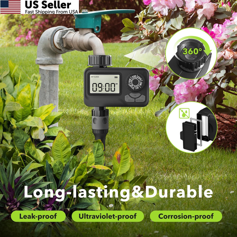 Programmable Sprinkler Timer with Rain Delay – Waterproof V1, Black