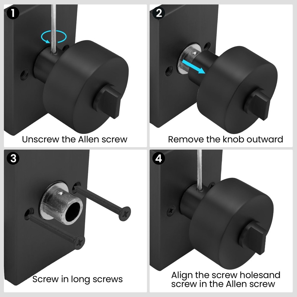Matte Black Door Knobs Interior Privacy, Zinc-Alloy Interior Door Knobs, Heav...