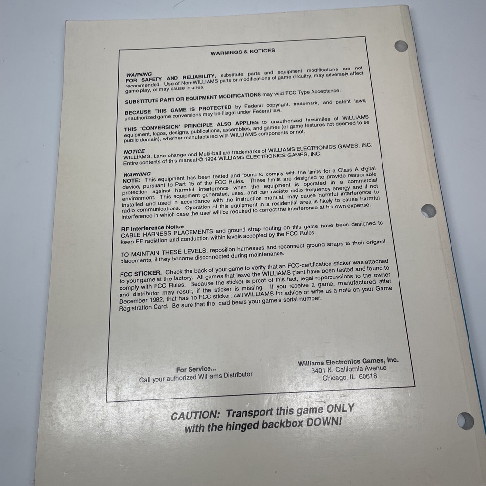 JACKBOT (WILLIAMS) OPERATIONS MANUAL - ORIGINAL