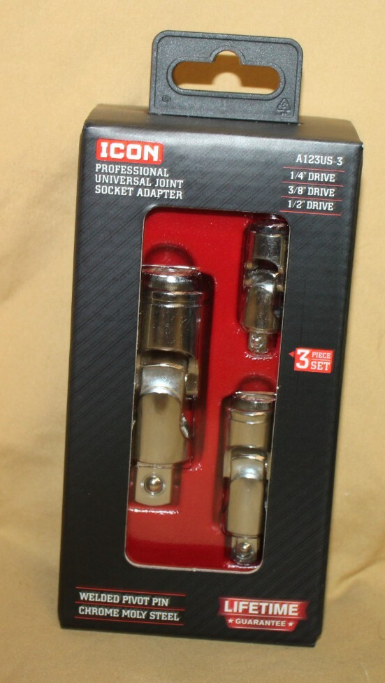 ICON PROFESSIONAL UNIVERSAL JOINT SOCKET ADAPTER 3-Pc SET (A123US-3) - BRAND NEW
