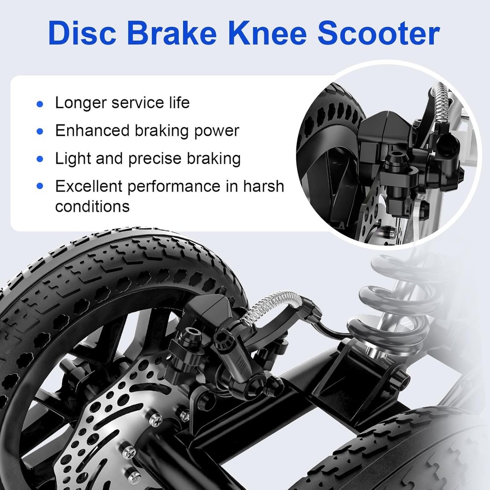 All Terrain Knee Scooter Walker, Compact Foldable Crutches Alternative Black