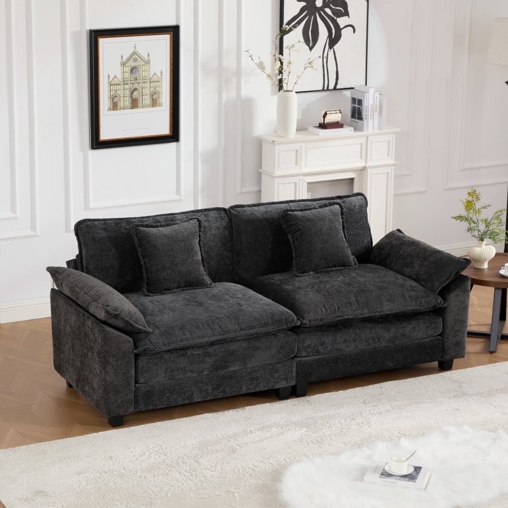 Modern Double Layer Chenille Loveseat w/ Comfortable Cushion Back, Black