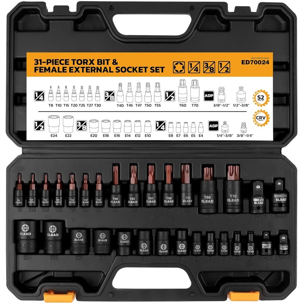 Complete 31-Piece Torx Bit Socket Set: High Torque for Mechanics & DIY Projects