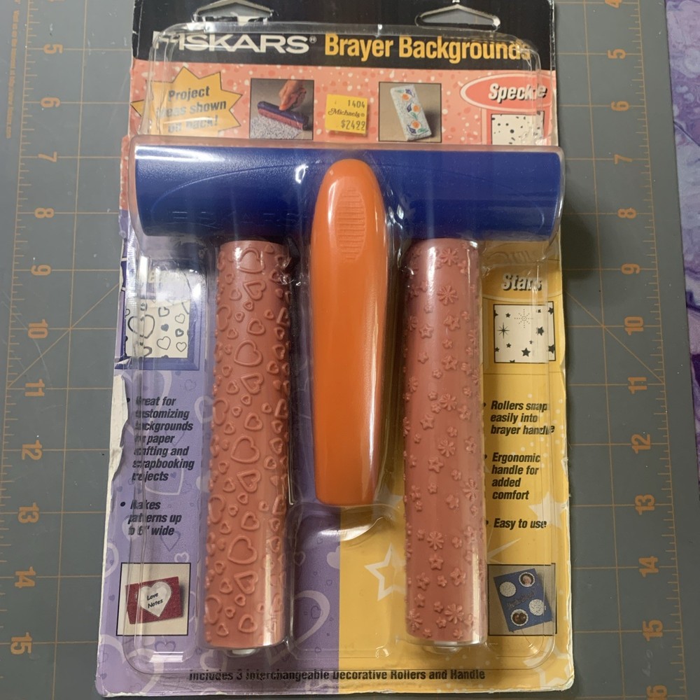 Fiskars Brayer Backgrounds Rollers & Handle Speckle Hearts Stars