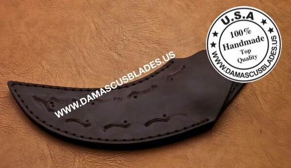 beautiful handmade damascus karambit with buffalo and camel handle