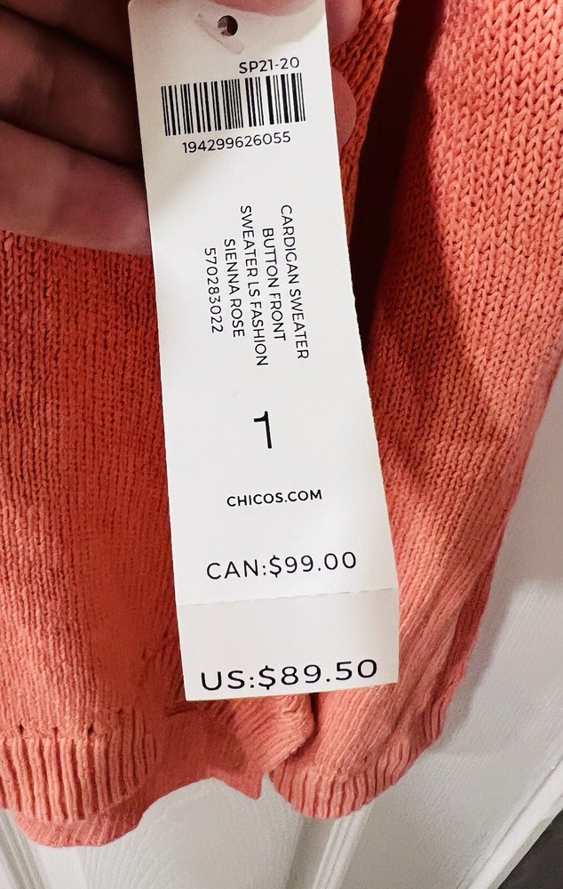 Chico’s Button Front Linen & Cotton Blend Cardigan Size Medium Sienna Rose NWT