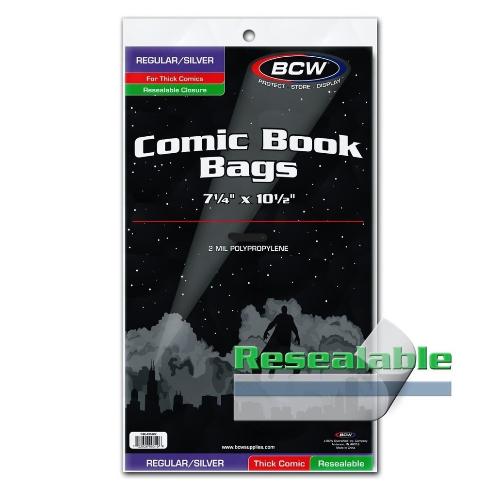 NEW (25 CT) BCW Silver / Regular Comic Bag-Resealable Thick
