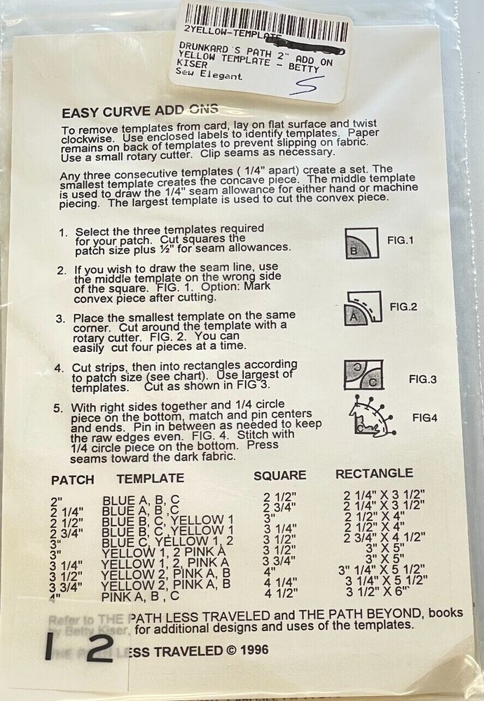 Drunkards Path Curved Template set 2 piece
