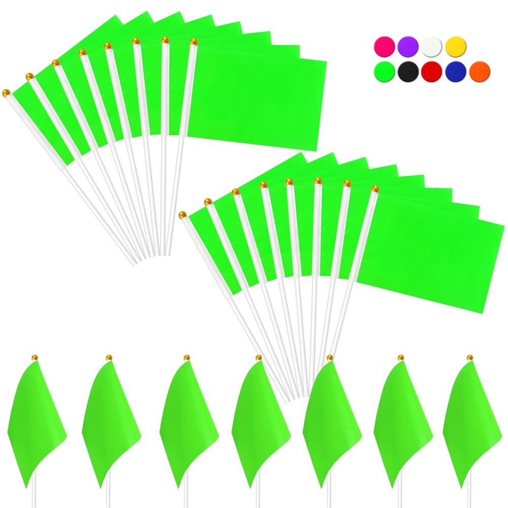 KERDA 25 Pack Solid Green Flags Small Mini Green DIY Graffiti Flags on Stick,...
