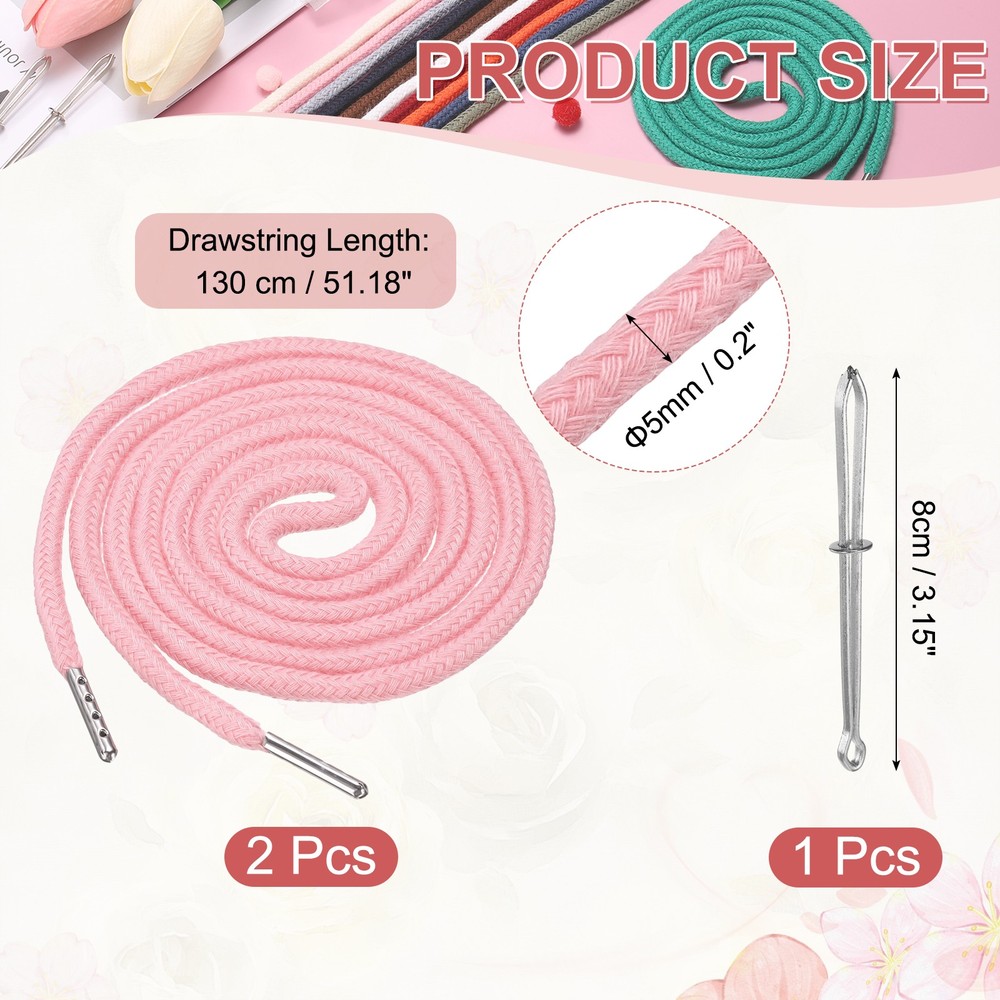 2 Pcs Hoodie Strings Drawstring Cords with Easy Threader (Light Pink)