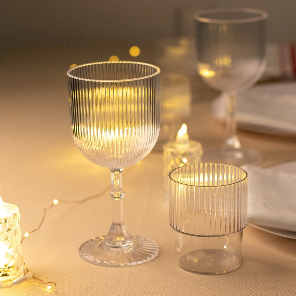 12 CLEAR Stackable Ribbed Reusable Plastic cups Party Centerpieces