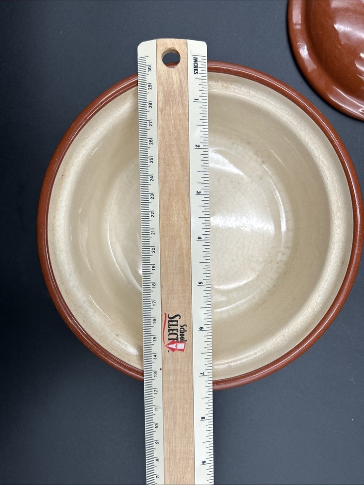 Ceramic Covered Baking Dish, Red/Brown Glaze, White Inside & Accent