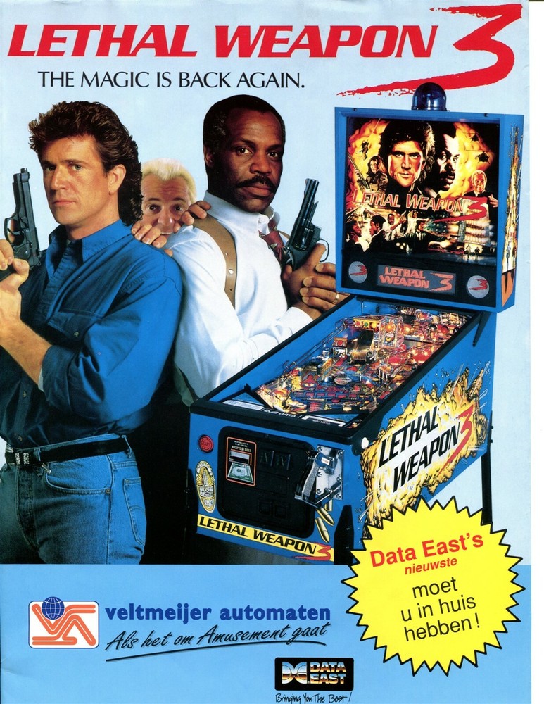 Lethal Weapon 3 Dutch Data East Pinball Flyer Mint / Brochure / Ad