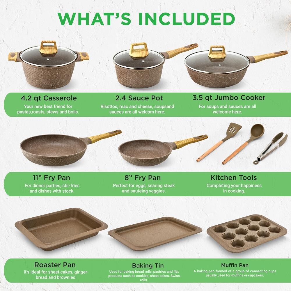 NutriChef 22 Pcs. Home Kitchen Cookware, Kitchen Tools, and Bakeware Set