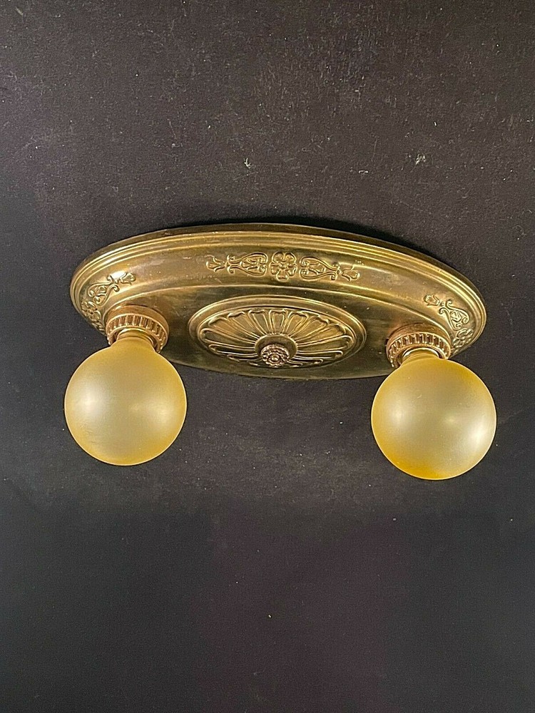 Antique Brass 2 Light Flush Mount Fixture #1