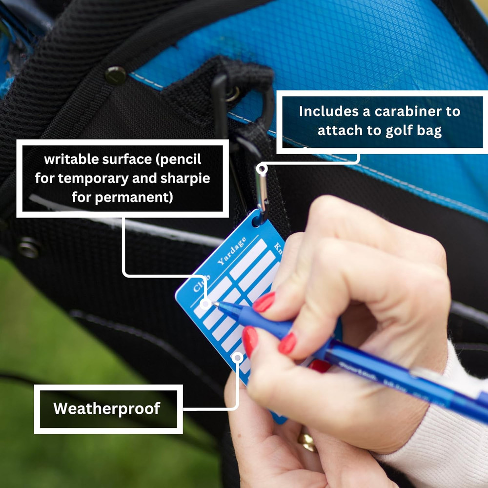 Golf Distance/Yardage Tag - Attach to Golf Bag - Erasable - Quick Reference Golf