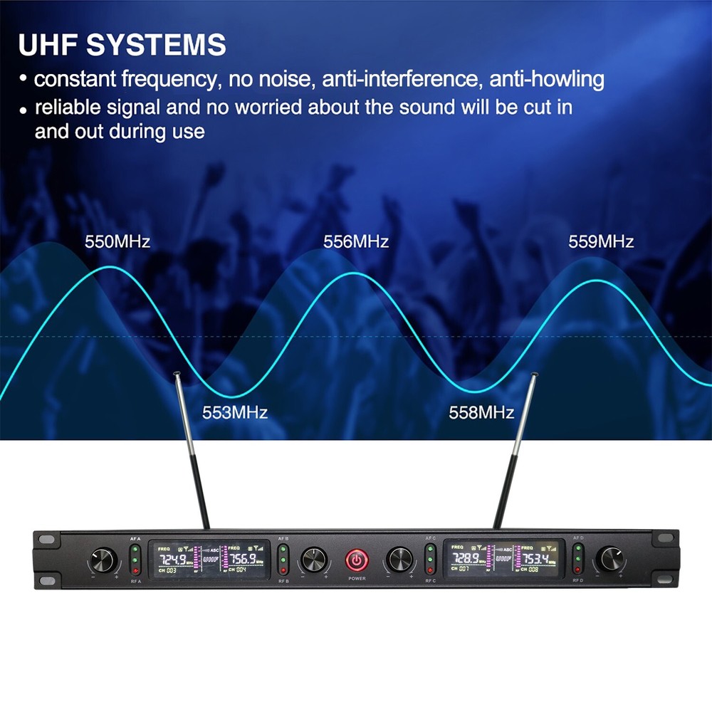 Professional Microphone Wireless 4 Channels Handheld Dynamic Karaoke Mic Band