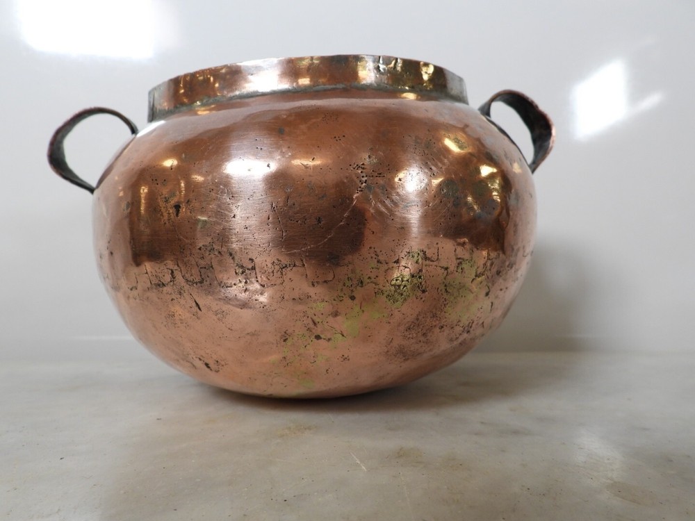 Old Handmade Copper Pot with Copper Handles