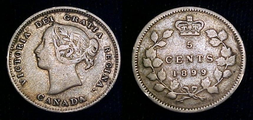 CANADA 1899 Silver Five Cents F