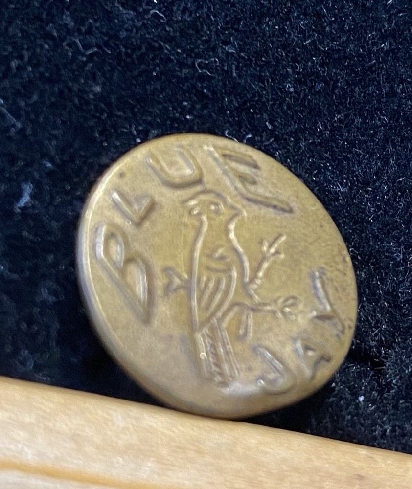 Antique Overall Button Blue Jay