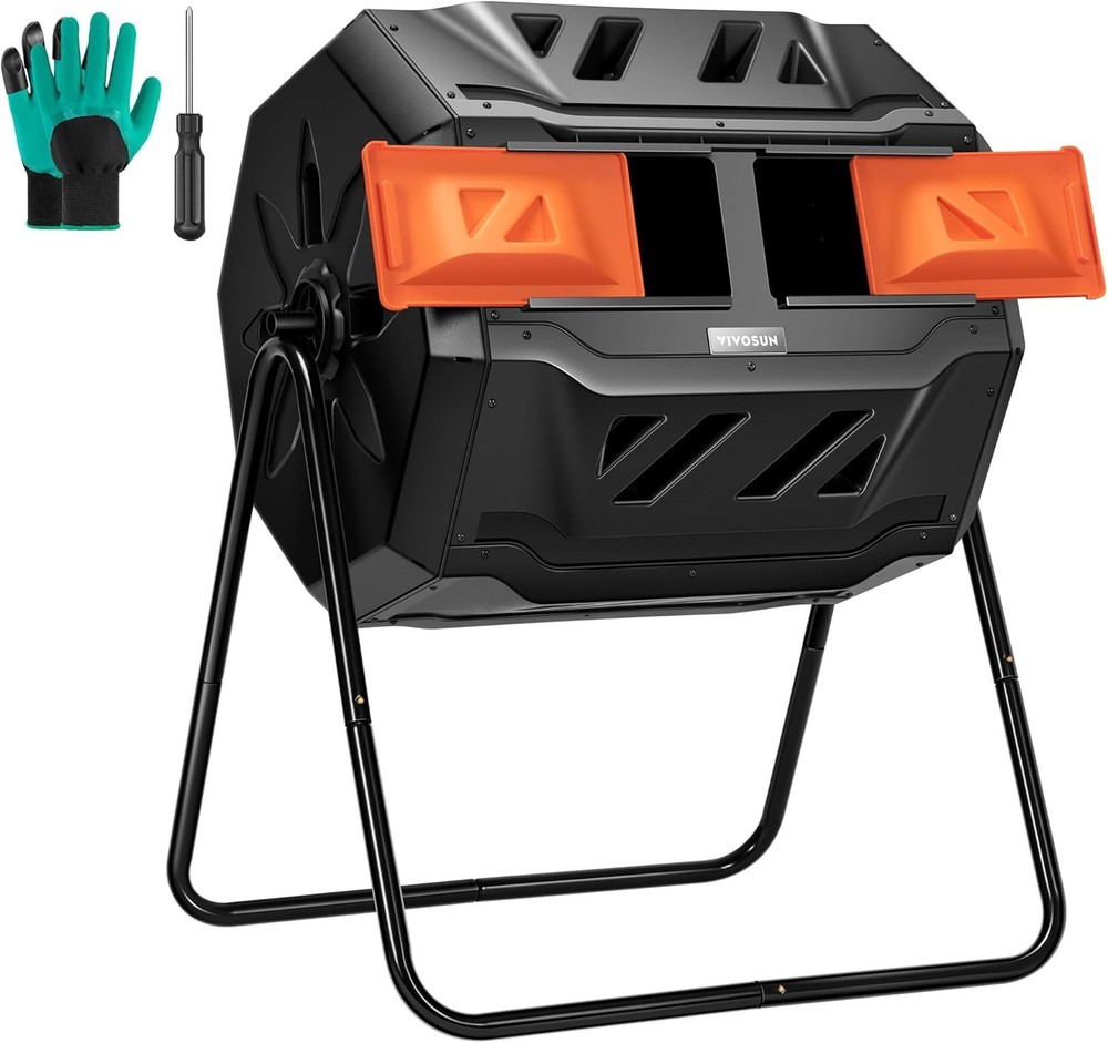 43 Gallon Outdoor Tumbling Composter Octagonal Dual Rotating Batch Compost Bin