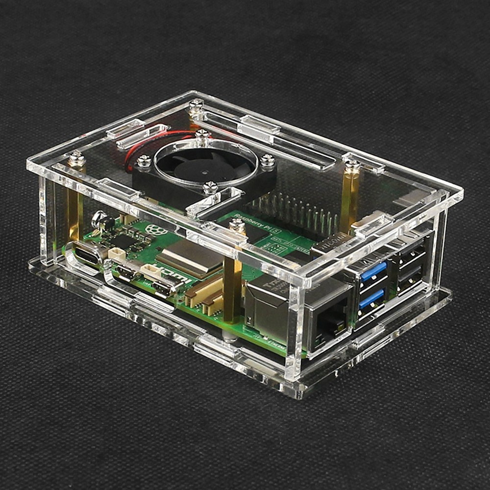 Easy Install Acrylic Clear Protective Case Box W/ Cooling Fan for Raspberry Pi 5