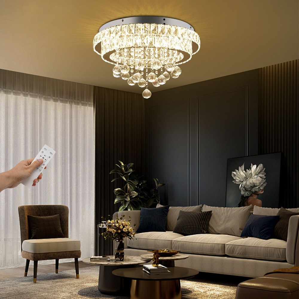 3 Colors Adjustable Crystal Ceiling Light w/Remote Control LED Ceiling Light