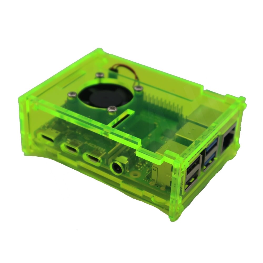 Raspberry Pi 4 Gloss Fluorescent Green Acrylic Case Enclosure Box w/Cooling Fan