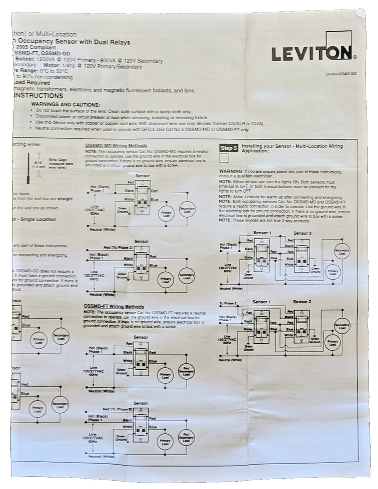 Leviton Decora OSSMD-GDW Multi-Tech Dual Relay Sensor