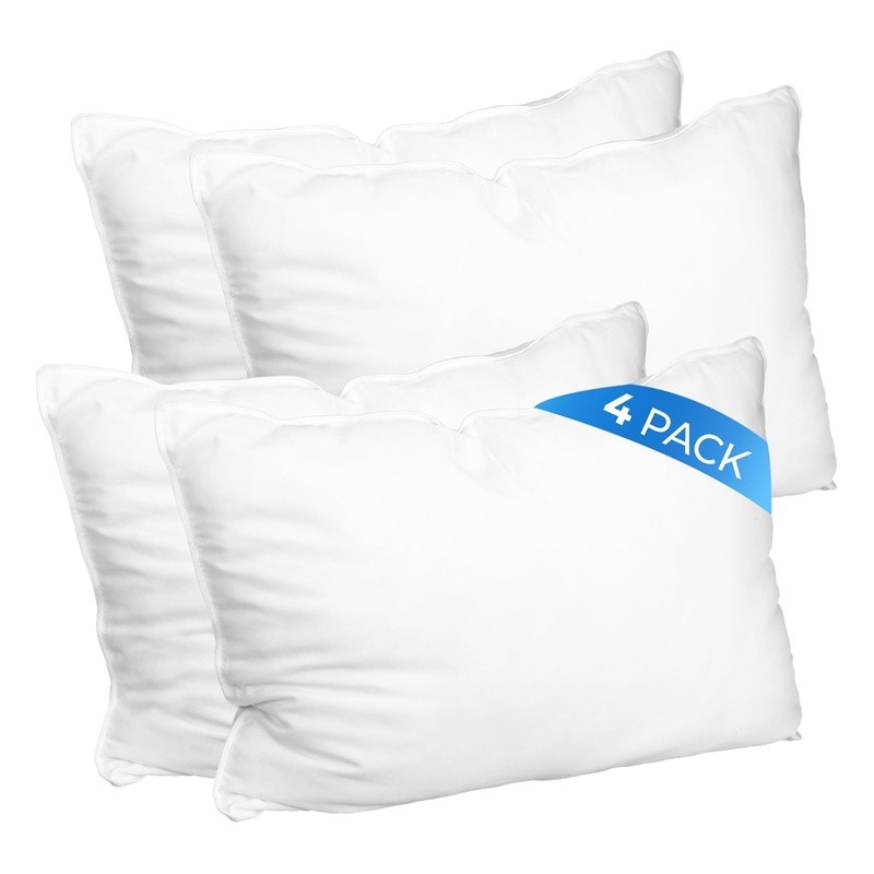 Solid Microfiber Medium Density Pillow Set of 4 Sleep Comfort Head Neck Support