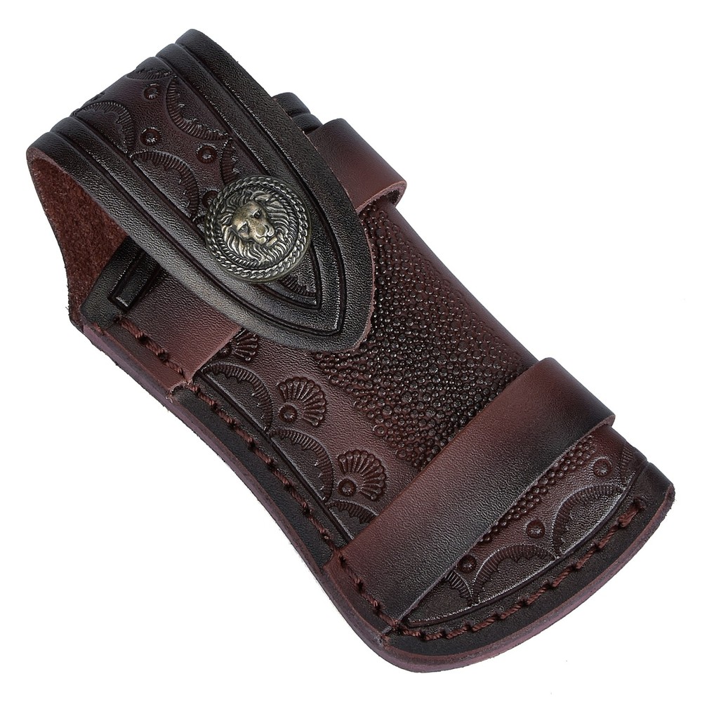 4'' Folding Knife Case Sheath Leather Storage Pouch With Snap Closure Belt Loop