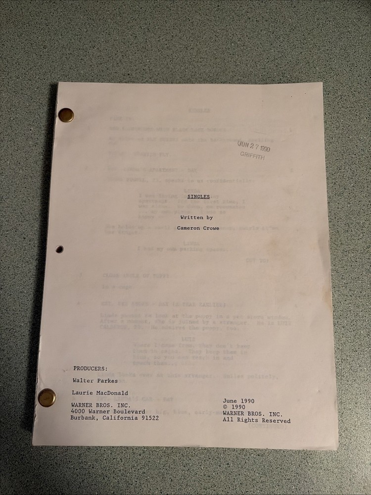1990 SINGLES Cameron Crowe Movie Screenplay Script Grunge Seattle Citizen Dick