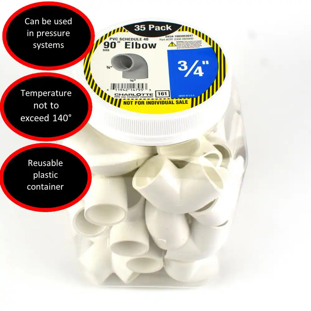 3/4 In. X 3/4 In. 90 Degree PVC Socket X Socket Elbow Fitting 35 -Pack