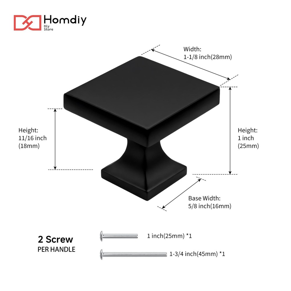 5 Pack Black Cabinet Knobs Drawer Knobs - Solid Square Dresser Knobs MO6785BK...