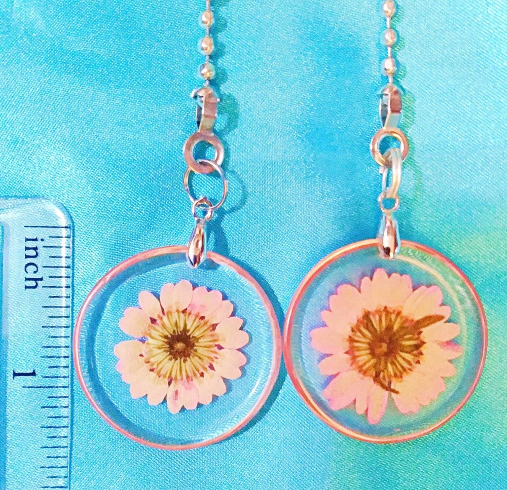 Set of Two ~ PINK DRIED FLOWER Acrylic ~ Ceiling Fan Pulls