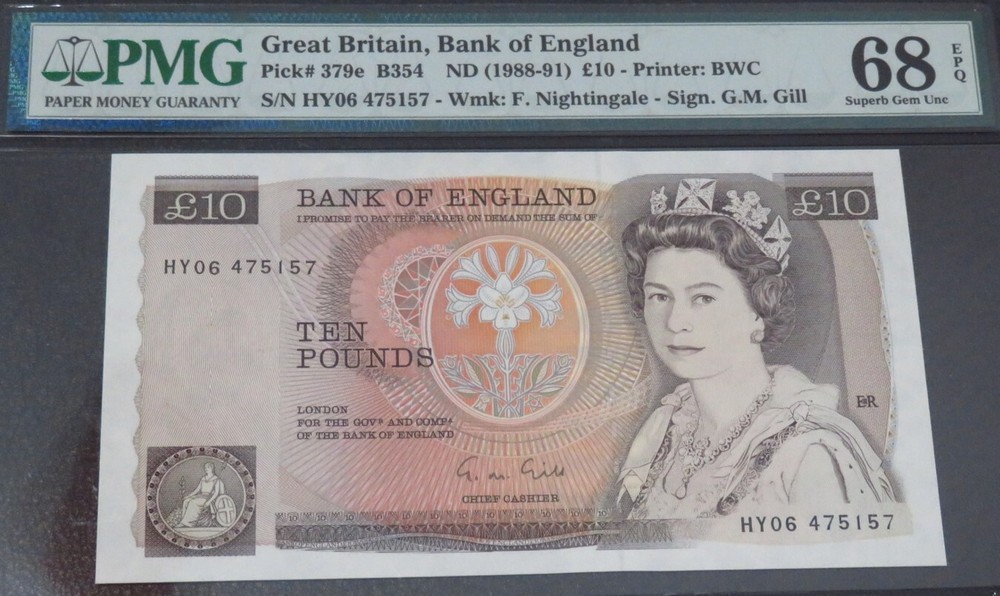 10 Pounds Great Britain. Pick # 379e. TOP POP NOTE. PMG 68 EPQ
