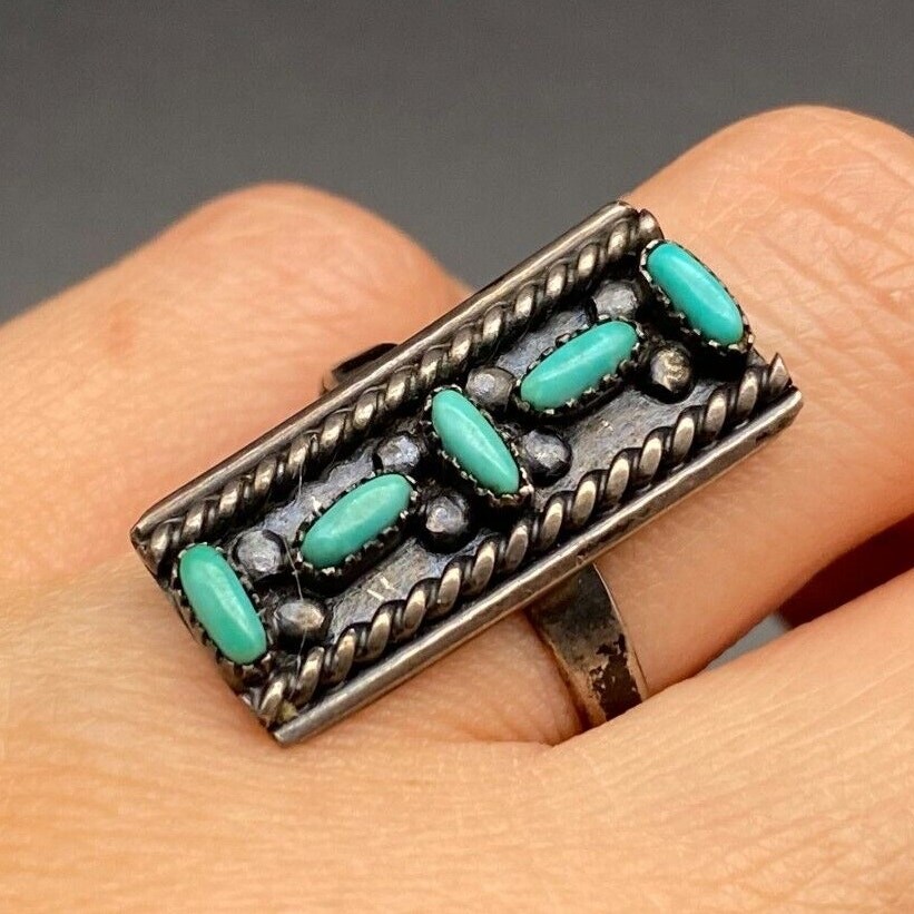Vintage Navajo Native Turquoise Silver Ring Size 6