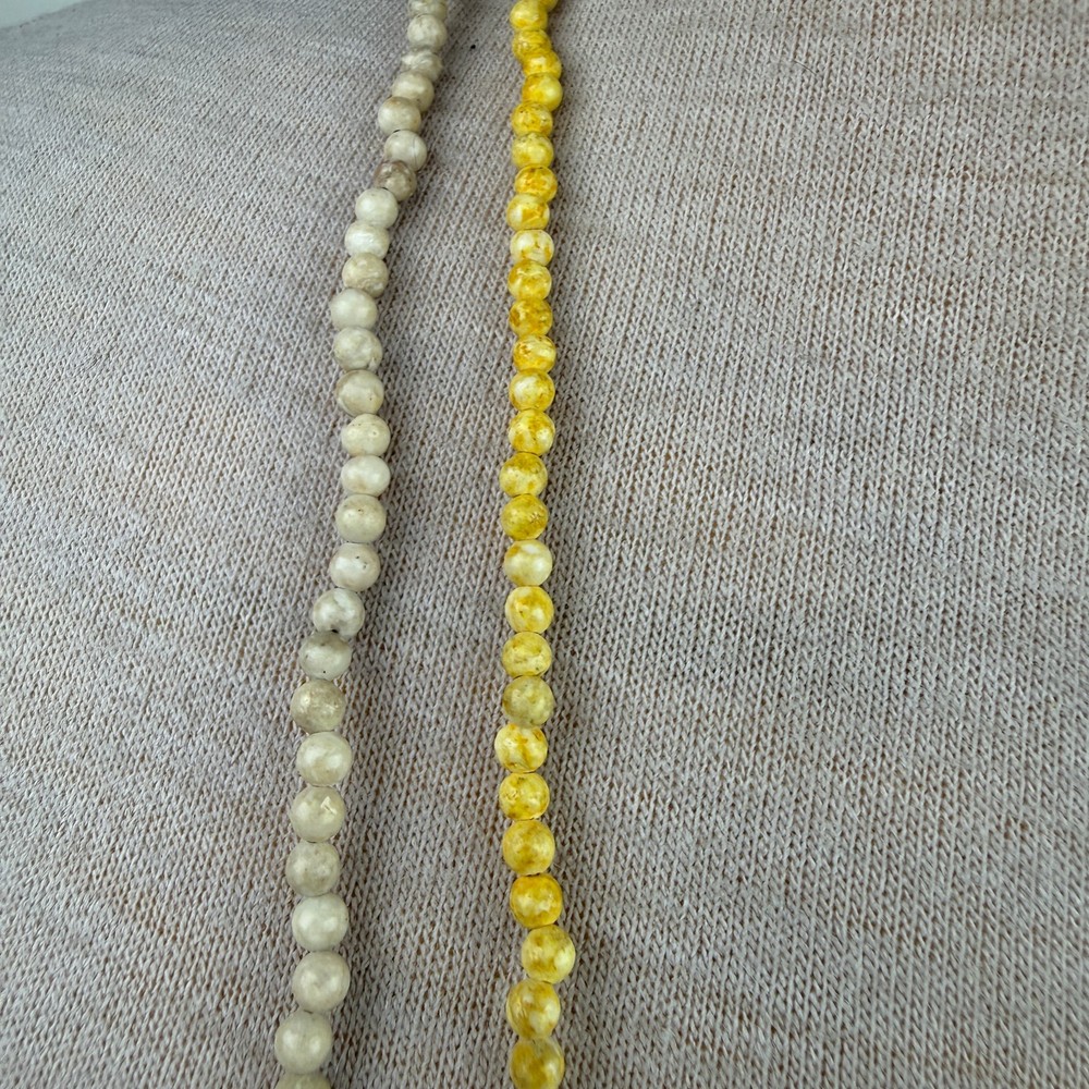 Two Strands Stone Round Beads - Beige & Yellow - Pullover - 35"
