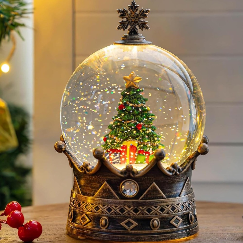 Charming Glittering Christmas Tree Crown Snow Globe with USB & Battery Modes