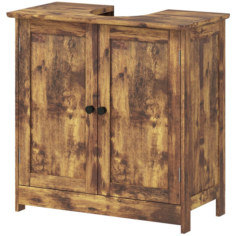 Under Sink Bathroom Cabinet with 2 Doors and Shelf, Rustic Brown