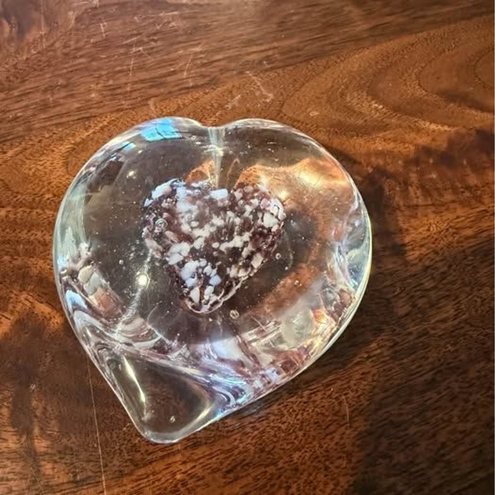 Glass Heart Paperweight w/ Crushed Shells Inside