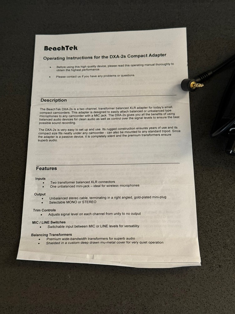 BeachTek DXA-2S Dual XLR Universal Microphone Adapter