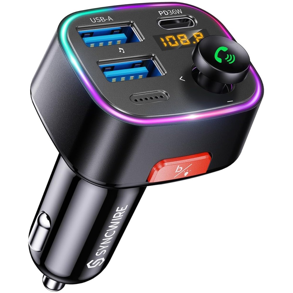 48W Bluetooth FM Transmitter Car Adapter | Fast Charging & Ambient Light Control