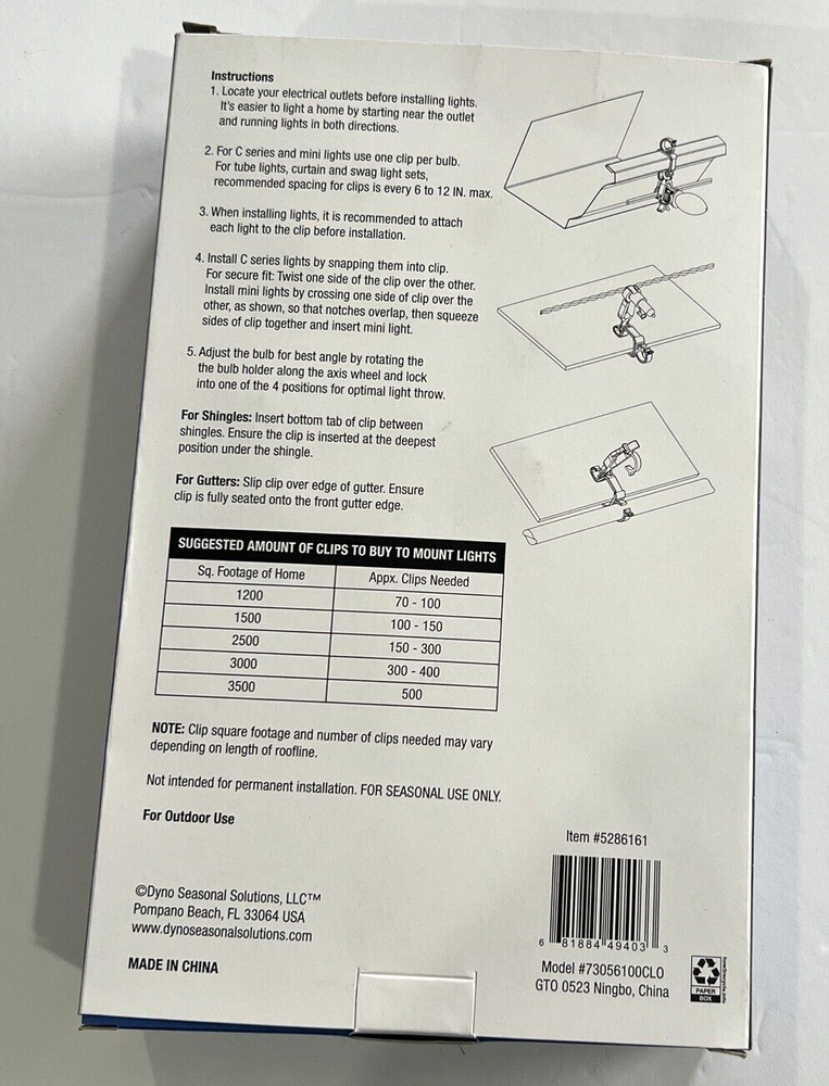 Titan Pro 100 CT Commercial Multi Directional Gutter/Shingle Light String Clips