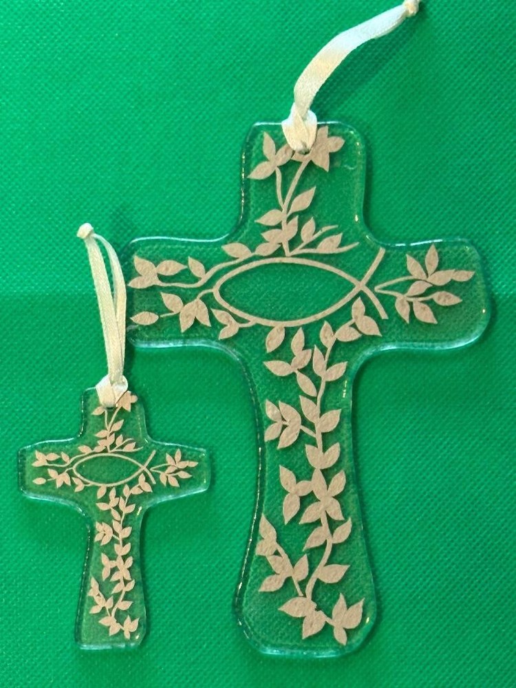 Clear Glass Crosses with Embossed Leaf Pattern (set of 2)