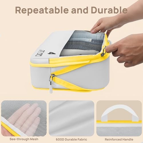 7 Set Compression Packing Cubes Travel Accessories Expandable Packing White