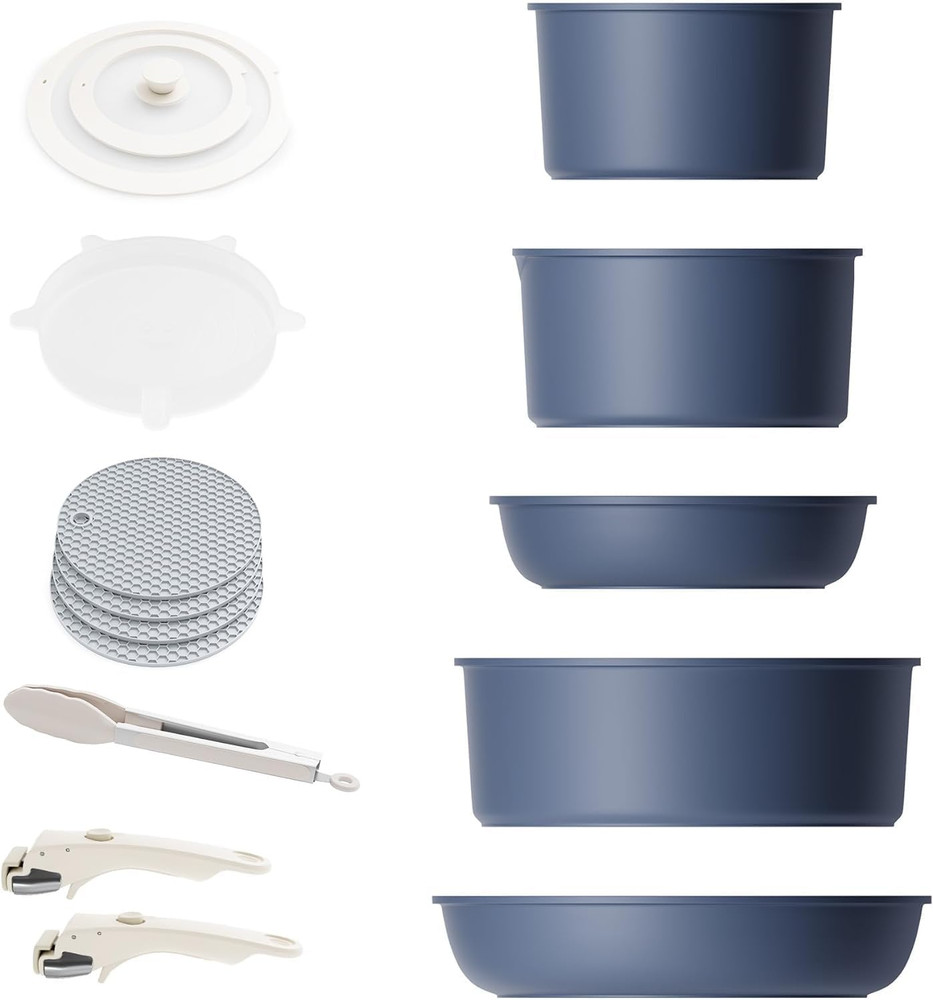 Detachable Nonstick Cookware Set - Stackable Induction Pots and Pans